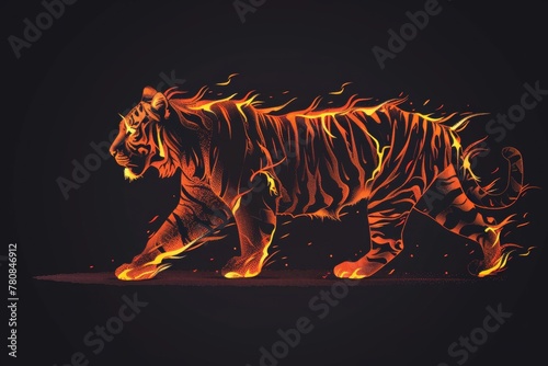 A tiger with flames on it's body. A magical creature made of fire. © tilialucida