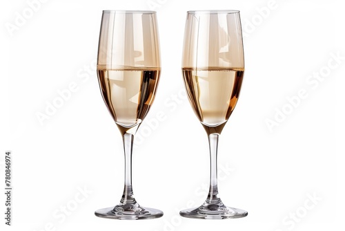 Two high detail champagne glasses on a white background