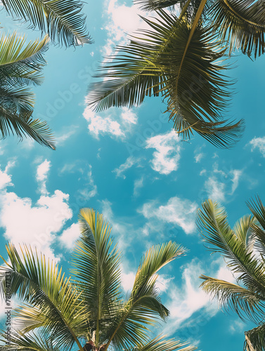 Tropical Palm Trees Against a Clear Blue Sky