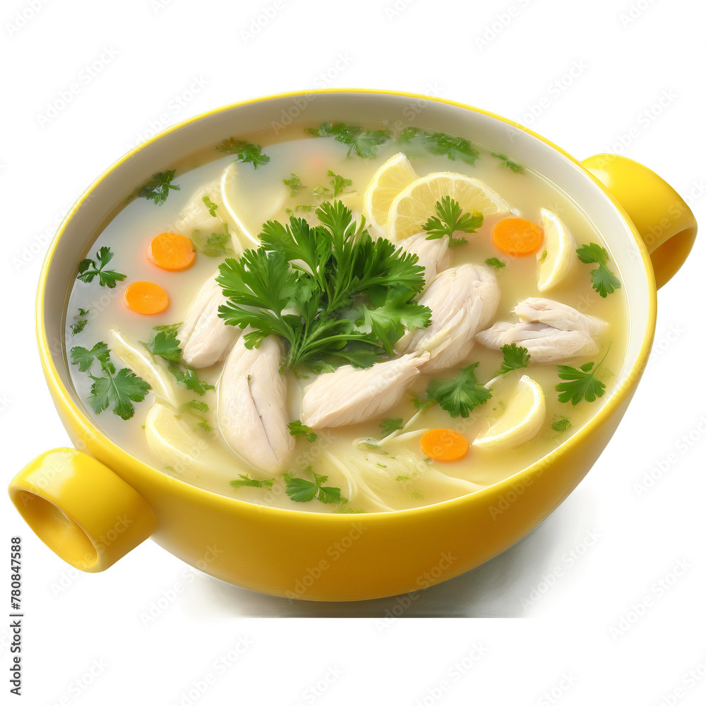 Moldovan zeama chicken soup homemade noodles lemon sour cream parsley sprigs Culinary and Food concept Moldovan zeama chicken soup homemade noodles lemon sour cream parsley sprigs Culinary and Food concept