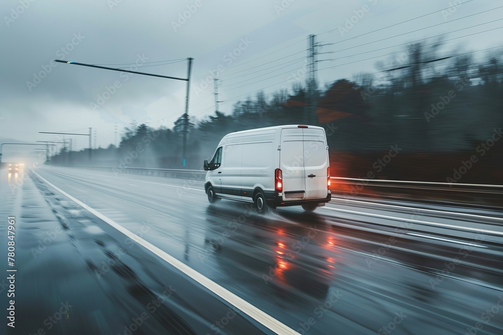 Fototapeta premium Van delivering goods on roadway