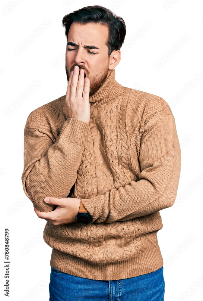 Young hispanic man wearing casual clothes bored yawning tired covering mouth with hand. restless and sleepiness. Young hispanic man wearing casual clothes bored yawning tired covering mouth with hand. restless and sleepiness.