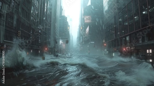 Hurricane in a big city. Cinematic. AI generative.