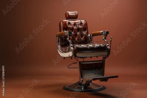 Vintage barbershop chair on brown background stylishly isolated