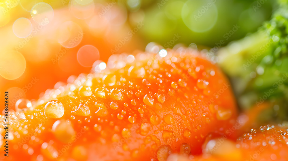 Close-up View of Water Droplets on Vibrant Orange Surface Close-up View of Water Droplets on Vibrant Orange Surface