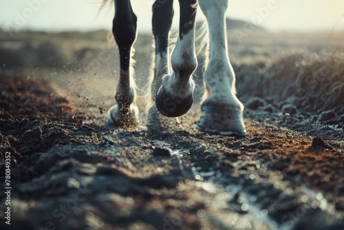 Close up view of a horse's hooves, suitable for animal and nature themes #780849352