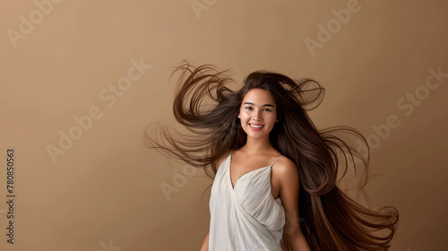 Serene Woman with Flowing Hair in Gentle Breeze