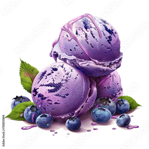 blueberries ice cream. Organic natural dessert refreshment 3d illustration isolated on white background