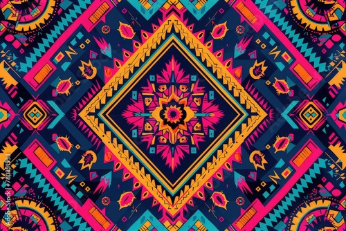 Geometric ethnic oriental pattern traditional Design for background, carpet, wallpaper, clothing, wrapping, Batik, fabric, Vector embroidery style, colorful, indan, mexican.
