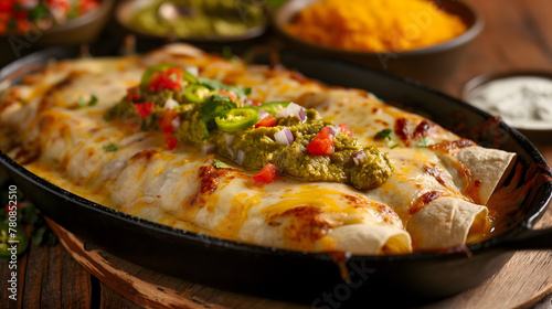 Scrumptious Cheesy Enchiladas Served in a Cast Iron Skillet