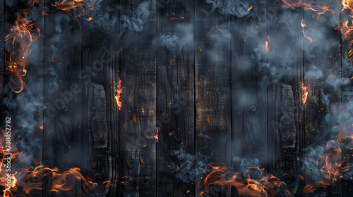 Flaming wooden planks, background photo