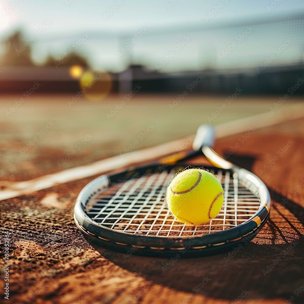 Tennis ball with racket on the tennis court