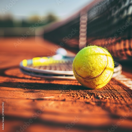 Tennis ball with racket on the tennis court