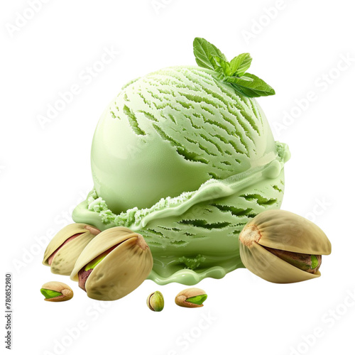 Pistachio ice cream. Organic natural dessert refreshment 3d illustration isolated on white background
