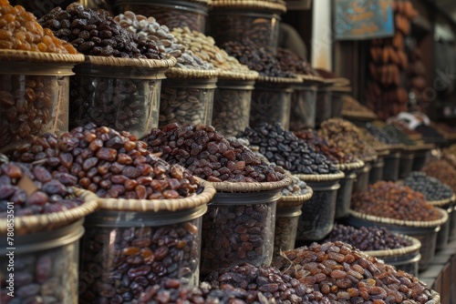 Dried dates stacked at Instanbul s Spice Bazaar photo