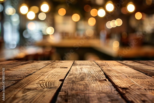 Empty wood table with blurred background for business presentation and product display