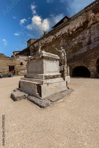 Statue of Marcus Nonius Balbus in ruins of an ancient city  near Naples, Herculaneum, Italy. photo