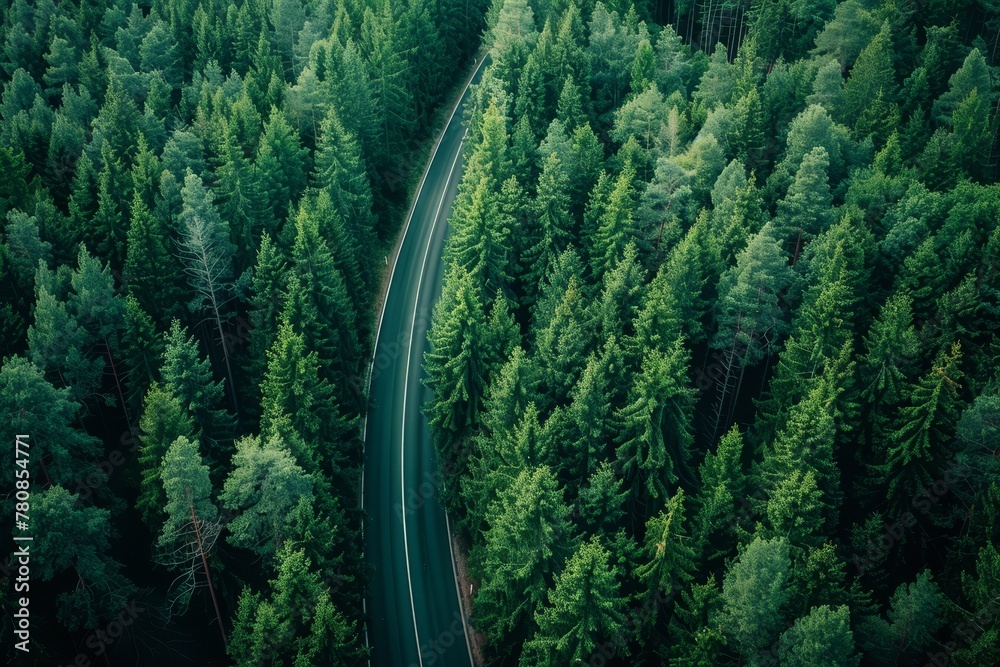 Forest road seen from above highway through trees drone s perspective summer natural landscape travel image Forest road seen from above highway through trees drone s perspective summer natural landscape travel image