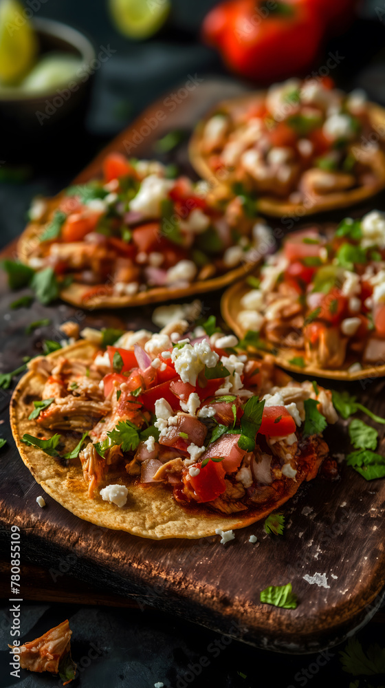 Fresh Chicken Tacos on Dark Slate Background with Lime and Cilantro Fresh Chicken Tacos on Dark Slate Background with Lime and Cilantro