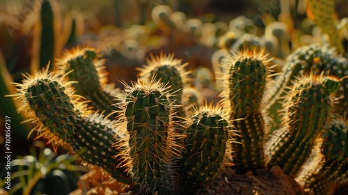 A group of cactus plants in a vast field. Suitable for desert and nature themes photo