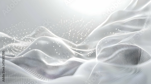Grey white abstract background with flowing particles. Digital future technology concept. vector illustration
