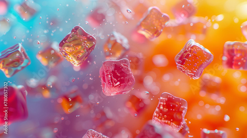 Gummy Candy and Jello Shots Falling in Dreamy Style 