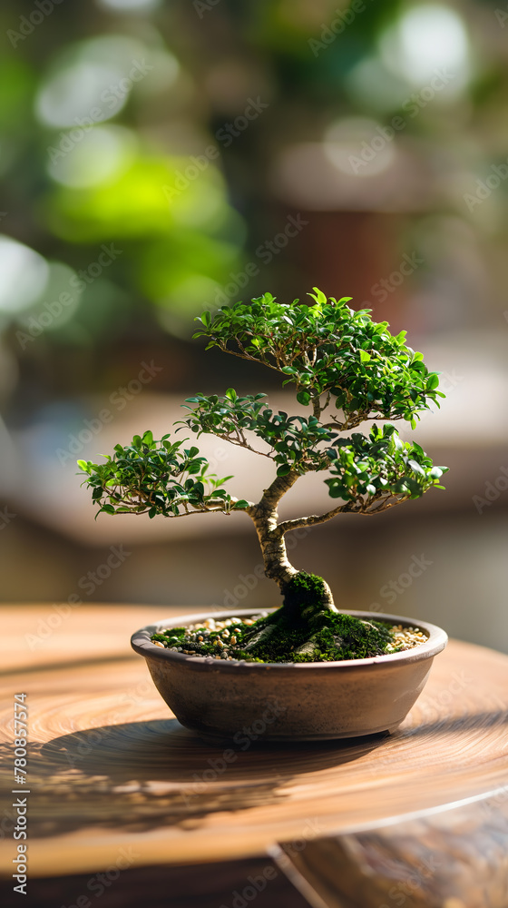 Serene Bonsai Tree in Sunlit Room Capturing Tranquility Serene Bonsai Tree in Sunlit Room Capturing Tranquility