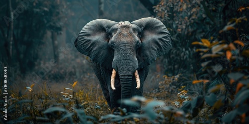 Majestic elephant standing in a forest. Suitable for nature and wildlife themes photo
