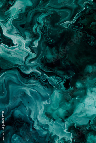 Abstract Golden and Emerald Liquid Marble Waves Background