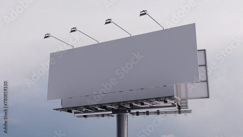 Marketing Billboard. Blank Outdoor Sign against an Overcast Morning Sky. Design Template.