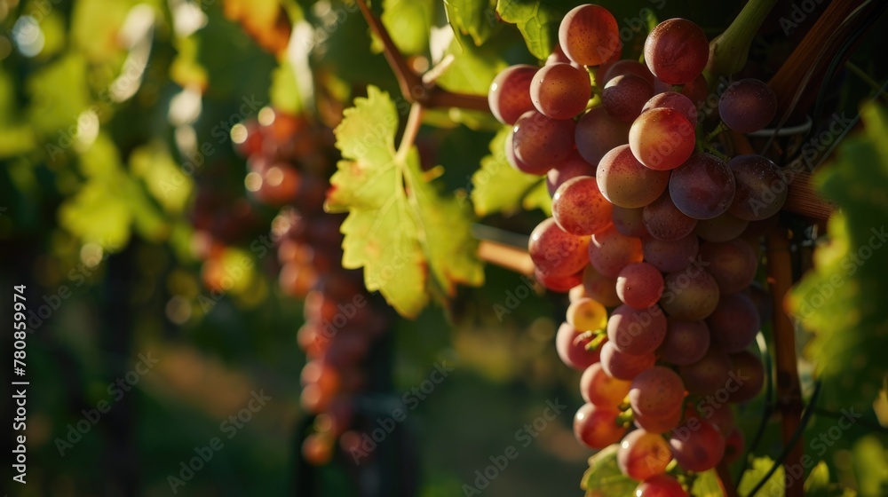 Fresh bunch of grapes on a vine, perfect for wine labels or food blogs