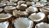 many dry coconut cut into half 