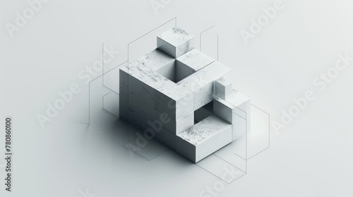 Minimalistic concrete hexagon on white background
