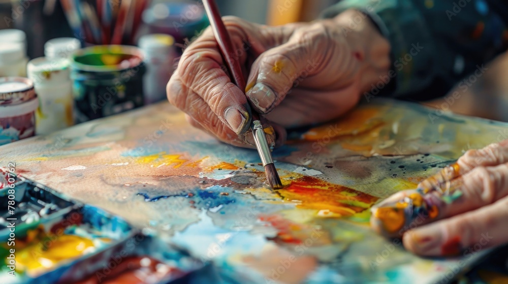 Close up of a person holding a paint brush. Great for art and creativity concepts