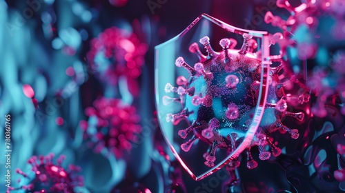 A visual metaphor depicting a protective shield acting as a safety guard against viruses photo