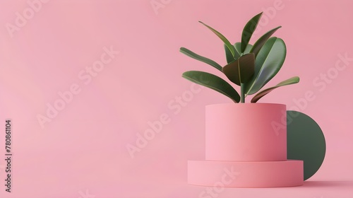 Minimal abstract background for branding and product presentation. Green subtle geometric on pink background. 3d rendering illustration. Clipping path of each element included photo