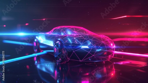 A conceptual artwork showing a car under a protective dome force field in a polygonal