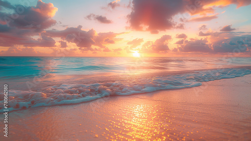 Tropical beach sunset seascape horizon vanilla sky clouds sun daylight blue red orange