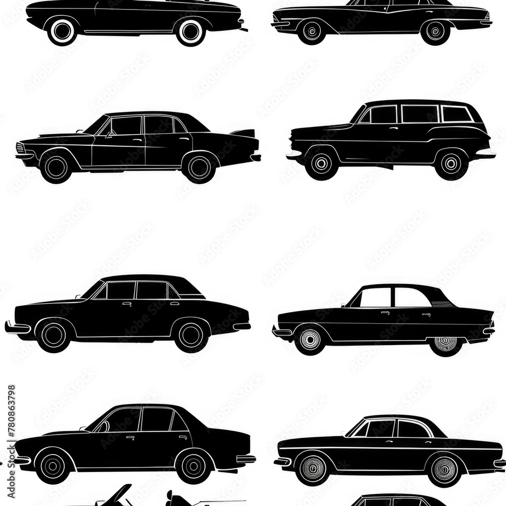 Collection of retro automobile silhouettes for design projects