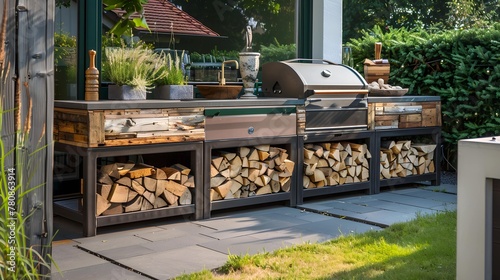 outdoorkitchen outdoor kitchen grill gasgril bbq smoker barbecue terrace patio house garden photo