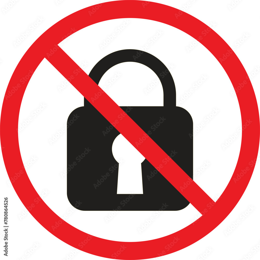 No lock sign . Blocking sign . No computer security password icon vector No lock sign . Blocking sign . No computer security password icon vector