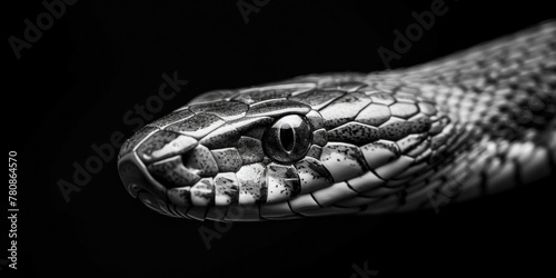 Detailed black and white image of a snake's head, suitable for educational materials
