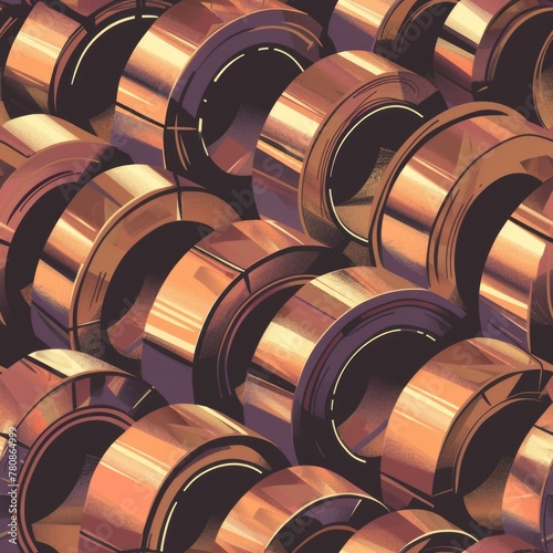 A pile of copper rolls stacked together. Suitable for industrial and manufacturing concepts photo