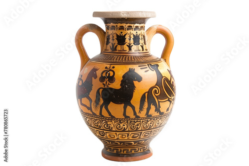Classic Greek Amphora Vase with Mythological Art - Isolated on White Transparent Background, PNG 