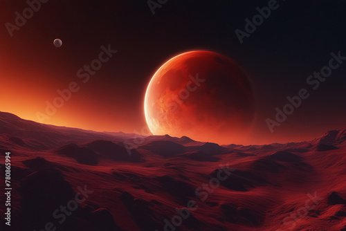 Red planet against a cosmic landscape