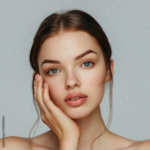 A young woman holding her hand to her face. Suitable for various concepts and designs
