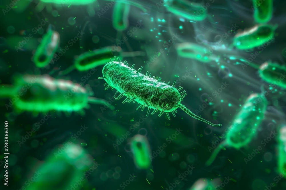 Fototapeta premium Green colored bacterial cells in abstract form