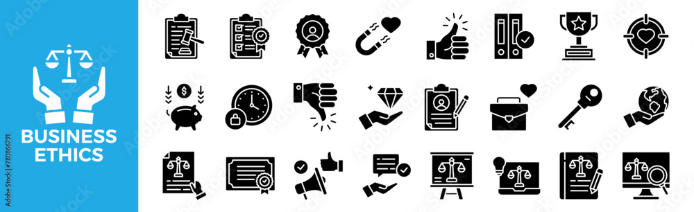 Business Ethics icon set for design elements Business Ethics icon set for design elements