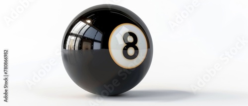 A figure eight billiard ball with a reflective surface and space for copying. High-resolution studio photography for the concept of sports and recreation. Design of the catalog of sports equipment