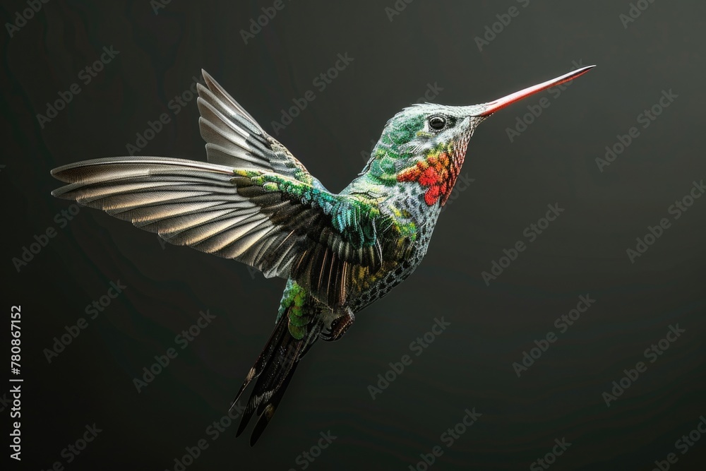 Fototapeta premium A beautiful hummingbird flying with spread wings. Perfect for nature and wildlife designs